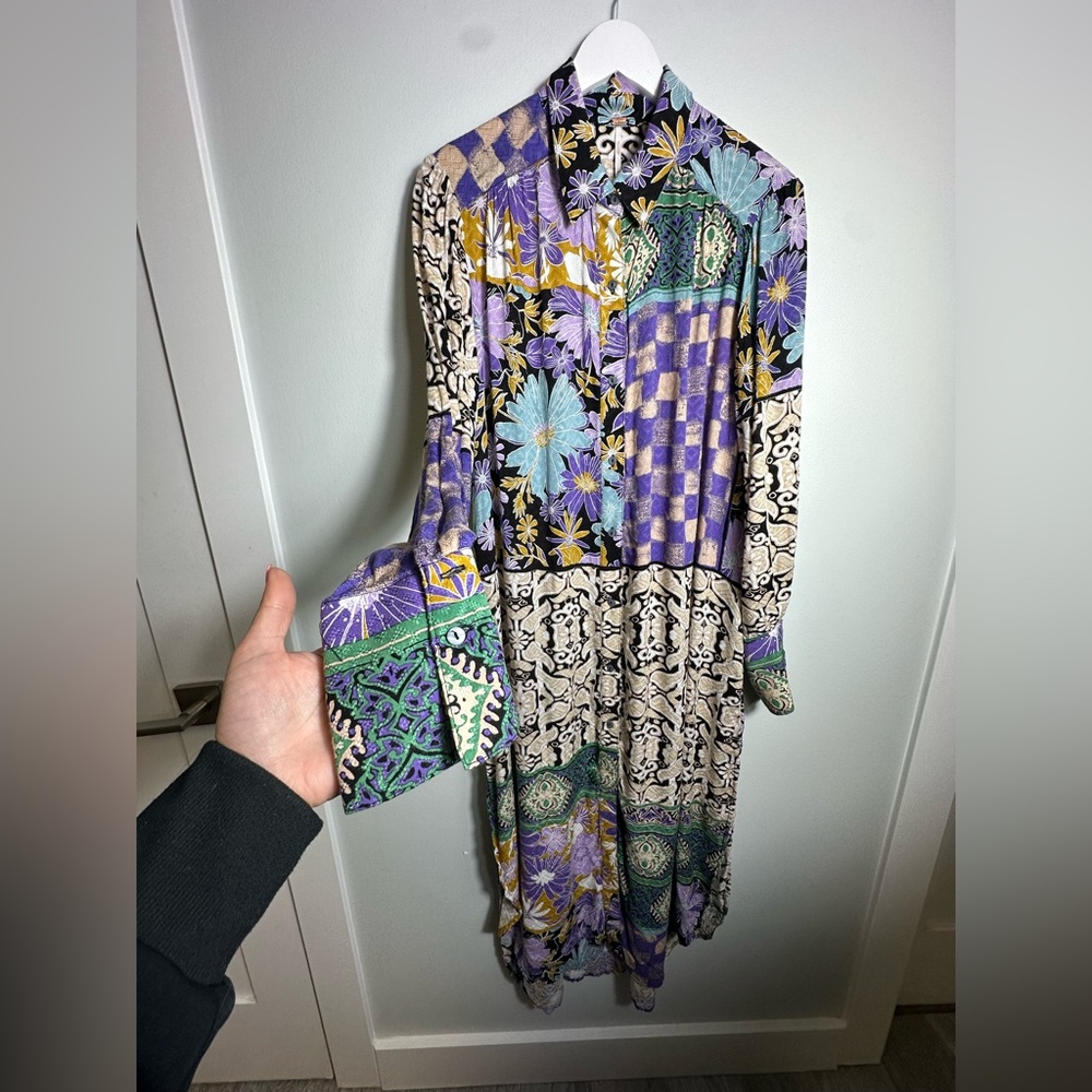 Free People Jackie  Boho Maxi Shirt Dress Size Medium - Picture 13 of 15